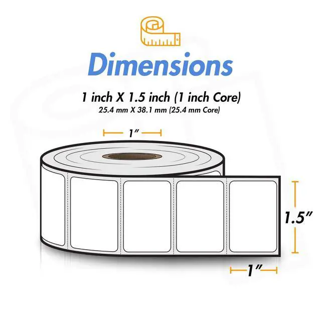 Alt view image 4 of 7 - 1.5" x 1" Removable Direct Thermal Labels | Compatible with Rollo & Zebra Desktop Printers and More, 1" Core, Perforated, Water & Oil Resistant, 20 Rolls, 27600 Labels