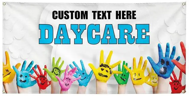 Main image of Custom Vinyl Banner Multiple Sizes Daycare #1 Outdoor Advertising Printing P1 Daycare Signs Outdoor Weatherproof Industrial Yard Signs 10 Grommets Personalized Text Here 60x144Inches