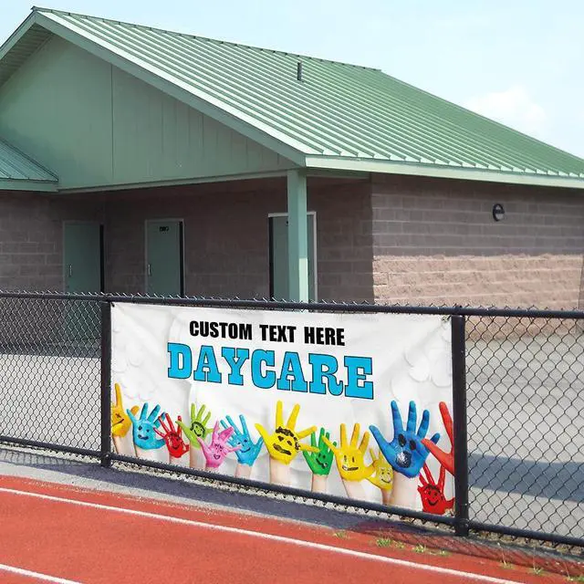 Alt view image 4 of 6 - Custom Vinyl Banner Multiple Sizes Daycare #1 Outdoor Advertising Printing P1 Daycare Signs Outdoor Weatherproof Industrial Yard Signs 10 Grommets Personalized Text Here 60x144Inches