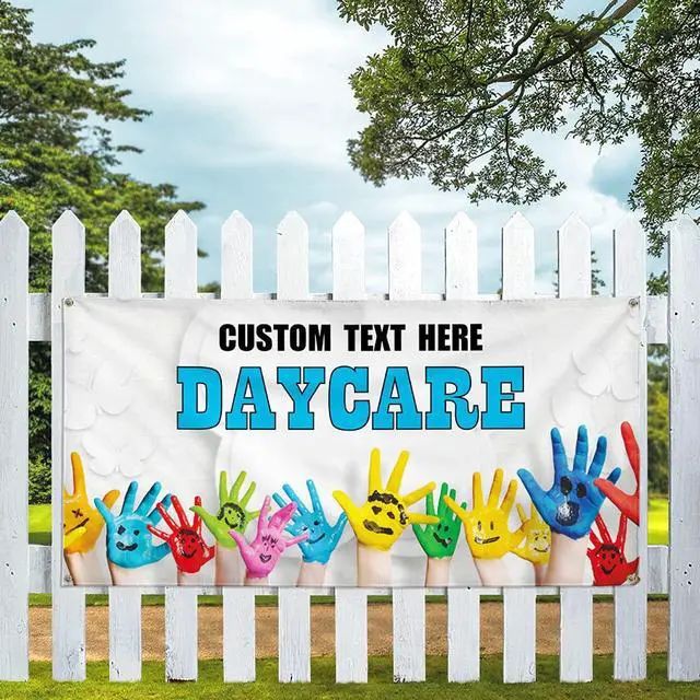 Alt view image 5 of 6 - Custom Vinyl Banner Multiple Sizes Daycare #1 Outdoor Advertising Printing P1 Daycare Signs Outdoor Weatherproof Industrial Yard Signs 10 Grommets Personalized Text Here 60x144Inches