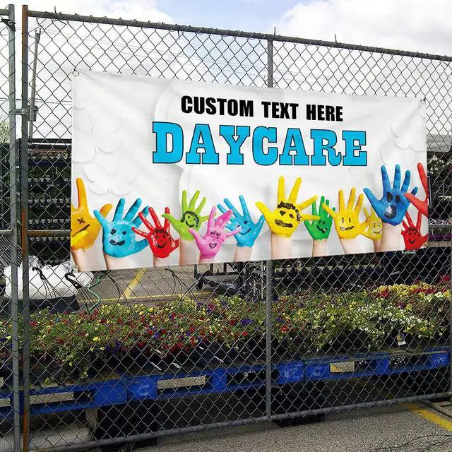 Alt view image 3 of 6 - Custom Vinyl Banner Multiple Sizes Daycare #1 Outdoor Advertising Printing P1 Daycare Signs Outdoor Weatherproof Industrial Yard Signs 10 Grommets Personalized Text Here 60x144Inches