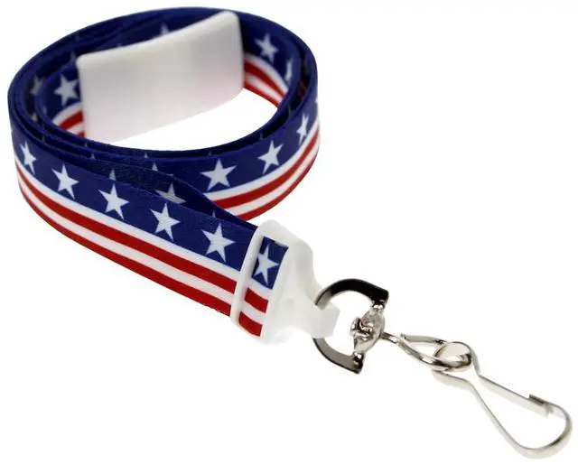 Main image of Bulk 100 Pack - American Flag Lanyard for ID Badges & Keys - Patriotic USA Lanyards for Fourth of July Supplies - Red White & Blue Stars & Stripes - Soft Fabric Safety Breakaway Clasp