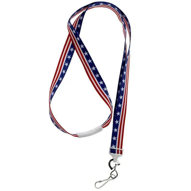 Alt view image 4 of 7 - Bulk 100 Pack - American Flag Lanyard for ID Badges & Keys - Patriotic USA Lanyards for Fourth of July Supplies - Red White & Blue Stars & Stripes - Soft Fabric Safety Breakaway Clasp