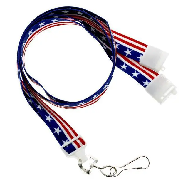 Alt view image 5 of 7 - Bulk 100 Pack - American Flag Lanyard for ID Badges & Keys - Patriotic USA Lanyards for Fourth of July Supplies - Red White & Blue Stars & Stripes - Soft Fabric Safety Breakaway Clasp
