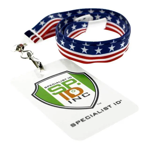 Alt view image 7 of 7 - Bulk 100 Pack - American Flag Lanyard for ID Badges & Keys - Patriotic USA Lanyards for Fourth of July Supplies - Red White & Blue Stars & Stripes - Soft Fabric Safety Breakaway Clasp