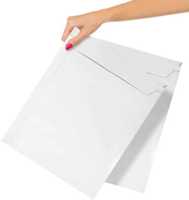 Main image of Rigid Mailers 11 x 13.5 Inch, White Cardboard Envelopes, Self Seal Tear Strip, 550 GSM Paperboard, Stay Flat Design, Pack of 100