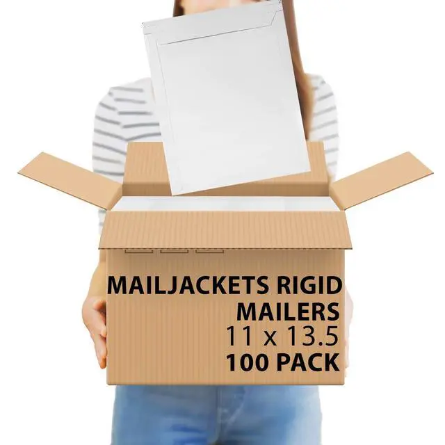 Alt view image 2 of 7 - Rigid Mailers 11 x 13.5 Inch, White Cardboard Envelopes, Self Seal Tear Strip, 550 GSM Paperboard, Stay Flat Design, Pack of 100