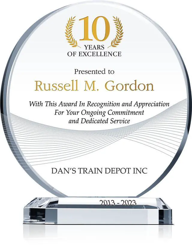 Main image of Personalized Crystal Employee Service Award Plaque Custom Engraved with Name, Company & Years of Service Crystal Recognition Gift for 5, 10, 15+ Work Anniversary (L - 8")