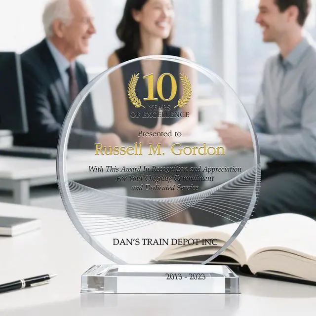 Alt view image 2 of 7 - Personalized Crystal Employee Service Award Plaque Custom Engraved with Name, Company & Years of Service Crystal Recognition Gift for 5, 10, 15+ Work Anniversary (L - 8")