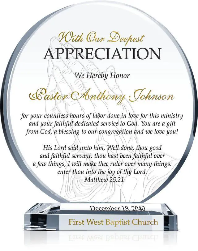 Main image of Custom Pastor Appreciation Plaque Personalized Retirement & Thank You Gift for Minister, Clergy, Church Leader or Staff (XL - 10")