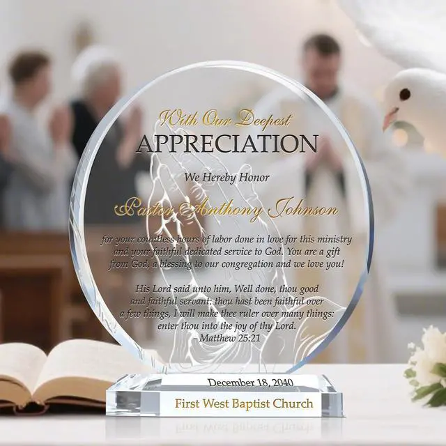 Alt view image 2 of 7 - Custom Pastor Appreciation Plaque Personalized Retirement & Thank You Gift for Minister, Clergy, Church Leader or Staff (XL - 10")