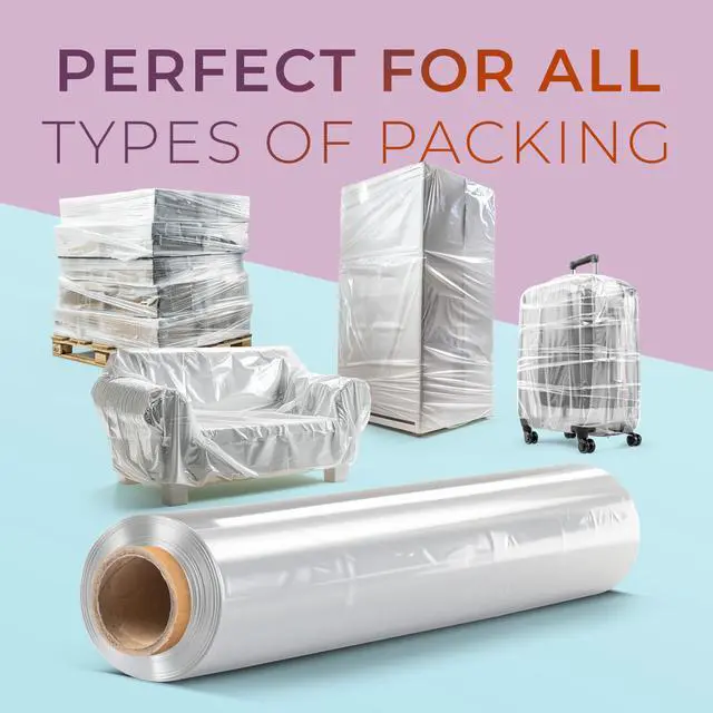 Alt view image 3 of 6 - Primepack Heavy Duty Stretch Wrap | Clear Plastic Shrink Wrap for Moving and Pallet Wrapping | 80 Gauge Thick | 18" x1500 Roll (8 Pack)