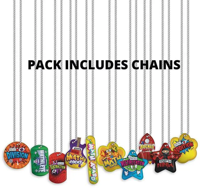 Alt view image 3 of 6 - Build & Encourage Young Students' Basic Math Skills Brag Tag Value Pack: 500 Tags (50 Tags for Each Shape) + 150 USA-Made 24" Hypoallergenic Aluminum Safety Chains