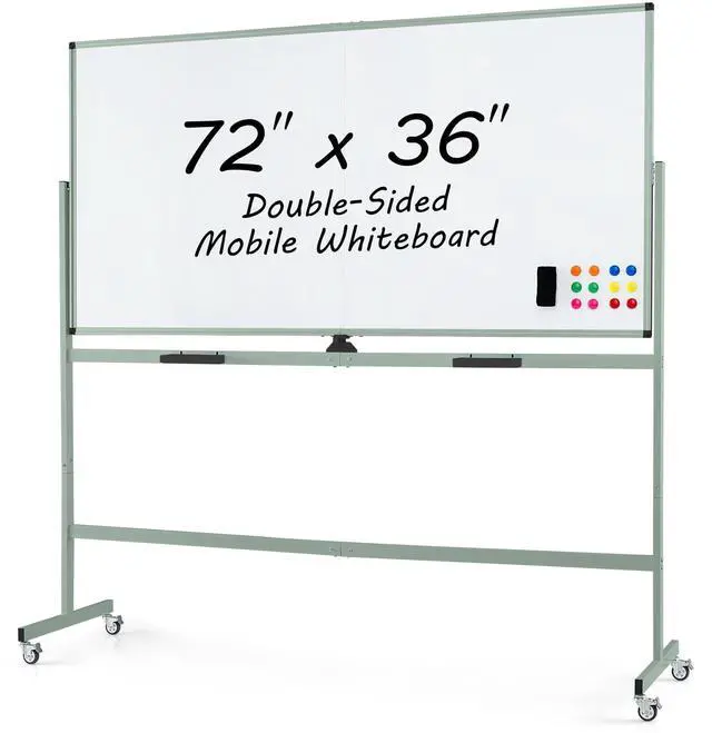 Main image of Rolling Whiteboard, 72" x 36" Large Double-Sided Dry Erase Board | Aluminum Alloy Frame, 1 Eraser, 6 Markers and 12 Magnets, Mobile White Board on Wheels for Office Home School Classroom