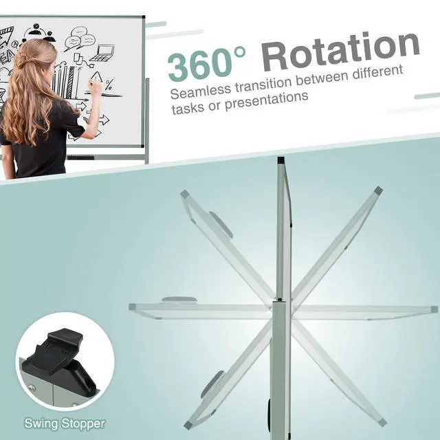 Alt view image 2 of 7 - Rolling Whiteboard, 72" x 36" Large Double-Sided Dry Erase Board | Aluminum Alloy Frame, 1 Eraser, 6 Markers and 12 Magnets, Mobile White Board on Wheels for Office Home School Classroom