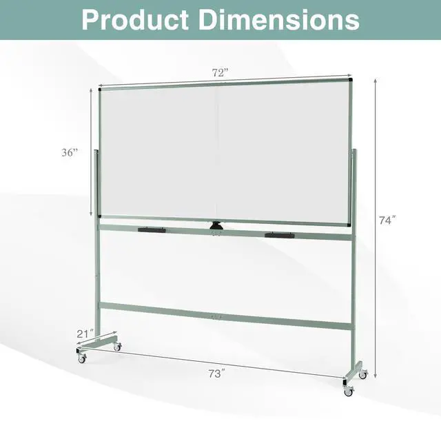 Alt view image 6 of 7 - Rolling Whiteboard, 72" x 36" Large Double-Sided Dry Erase Board | Aluminum Alloy Frame, 1 Eraser, 6 Markers and 12 Magnets, Mobile White Board on Wheels for Office Home School Classroom