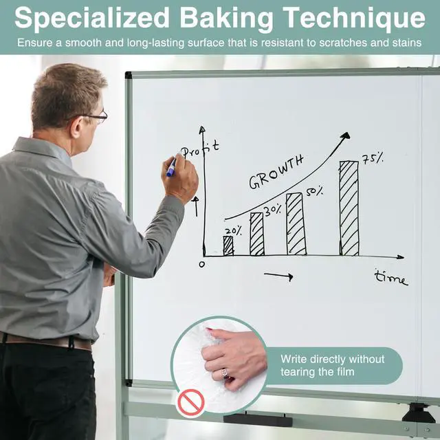 Alt view image 7 of 7 - Rolling Whiteboard, 72" x 36" Large Double-Sided Dry Erase Board | Aluminum Alloy Frame, 1 Eraser, 6 Markers and 12 Magnets, Mobile White Board on Wheels for Office Home School Classroom