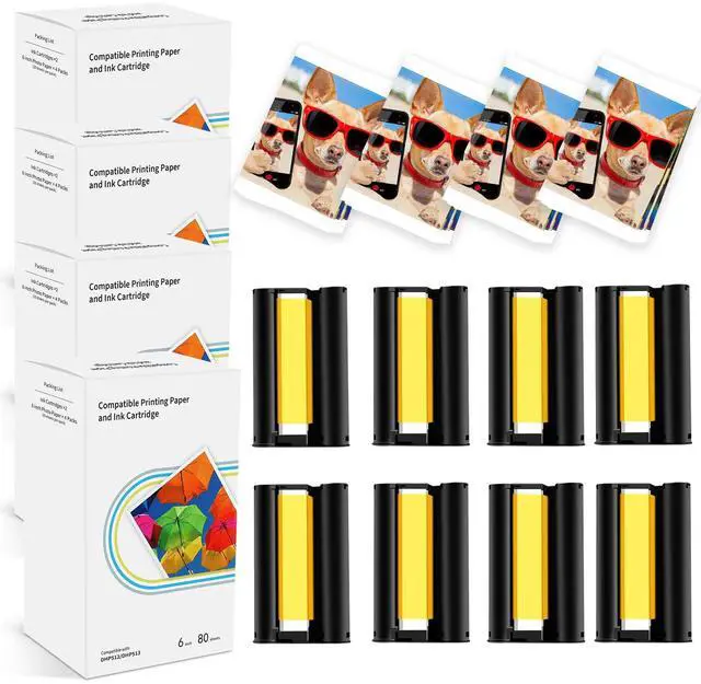 Main image of Compatible for M100/M110/M200/M210 4" x 6" Photo Printer 320 Sheets Photo Paper & 8 Ink Cartridges, for DHP512/DHP513/DHP514/DHP515 Refill, Dye Sublimation, Full-Color, Display, Framing