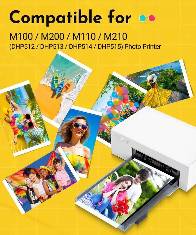 Alt view image 2 of 7 - Compatible for M100/M110/M200/M210 4" x 6" Photo Printer 320 Sheets Photo Paper & 8 Ink Cartridges, for DHP512/DHP513/DHP514/DHP515 Refill, Dye Sublimation, Full-Color, Display, Framing