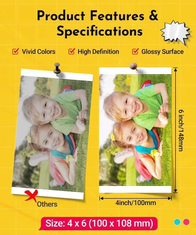 Alt view image 5 of 7 - Compatible for M100/M110/M200/M210 4" x 6" Photo Printer 320 Sheets Photo Paper & 8 Ink Cartridges, for DHP512/DHP513/DHP514/DHP515 Refill, Dye Sublimation, Full-Color, Display, Framing