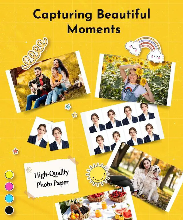 Alt view image 7 of 7 - Compatible for M100/M110/M200/M210 4" x 6" Photo Printer 320 Sheets Photo Paper & 8 Ink Cartridges, for DHP512/DHP513/DHP514/DHP515 Refill, Dye Sublimation, Full-Color, Display, Framing
