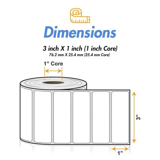 Alt view image 4 of 7 - OfficeSmart Labels ZR1300100 Direct Thermal Labels, 3 x 1 Inch, 20 Rolls | REMOVABLE, Compatible with Zebra Printers, White, 1375 Labels Per Roll, 1 Inch Core