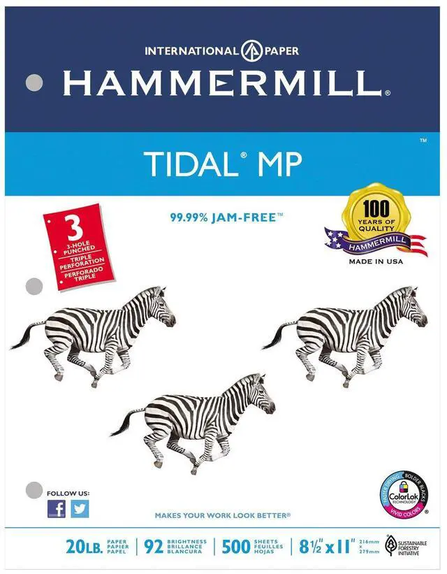 Main image of Printer Paper, 20 lb Tidal Copy Paper, 3 Hole - 92 Bright, Made in the USA, 162032C - 10 Ream (5,000 Sheets)