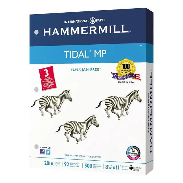 Alt view image 3 of 4 - Printer Paper, 20 lb Tidal Copy Paper, 3 Hole - 92 Bright, Made in the USA, 162032C - 10 Ream (5,000 Sheets)