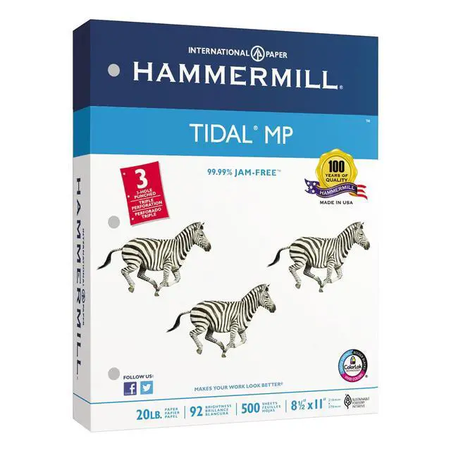 Alt view image 2 of 4 - Printer Paper, 20 lb Tidal Copy Paper, 3 Hole - 92 Bright, Made in the USA, 162032C - 10 Ream (5,000 Sheets)