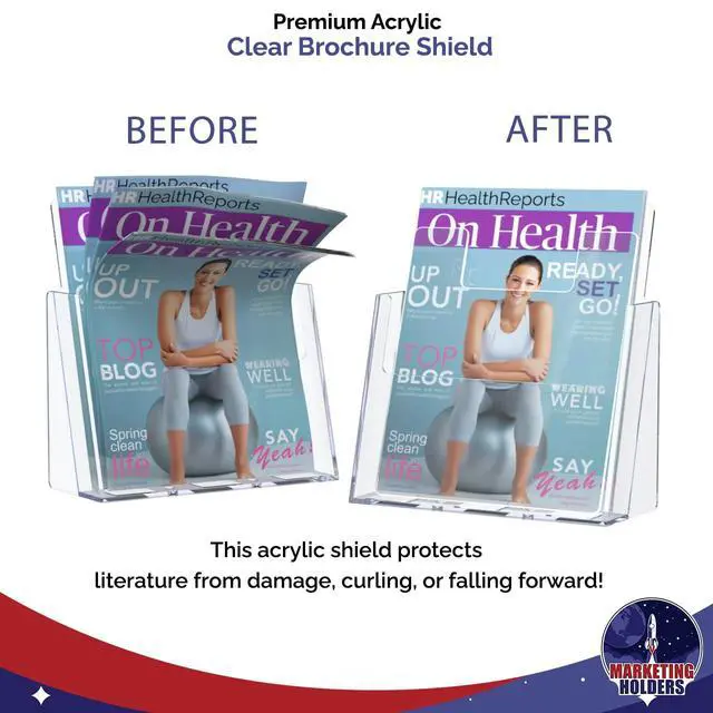 Alt view image 2 of 7 - 24 Pack Shield for Magazine Brochure Display Holders Clear Acrylic 8" x 10" Literature Barrier Keeps Papers From Falling for Schools and Libraries