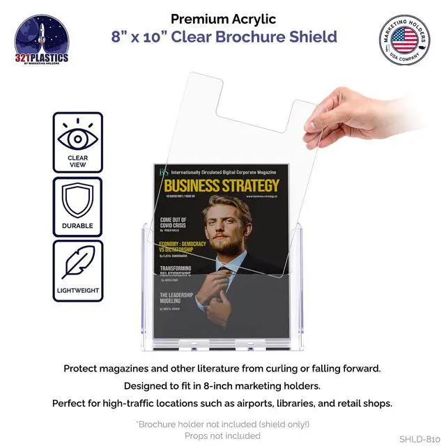 Alt view image 3 of 7 - 24 Pack Shield for Magazine Brochure Display Holders Clear Acrylic 8" x 10" Literature Barrier Keeps Papers From Falling for Schools and Libraries