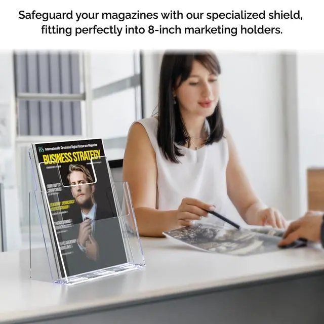 Alt view image 4 of 7 - 24 Pack Shield for Magazine Brochure Display Holders Clear Acrylic 8" x 10" Literature Barrier Keeps Papers From Falling for Schools and Libraries