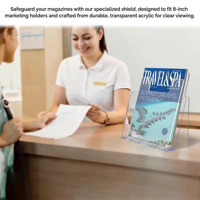 Alt view image 5 of 7 - 24 Pack Shield for Magazine Brochure Display Holders Clear Acrylic 8" x 10" Literature Barrier Keeps Papers From Falling for Schools and Libraries