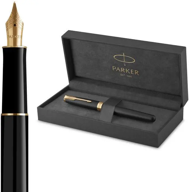 Main image of Sonnet Fountain Pen, Matte Black Lacquer with Gold Trim, Medium Nib, Premium Gift Box, Ideal for Gifting