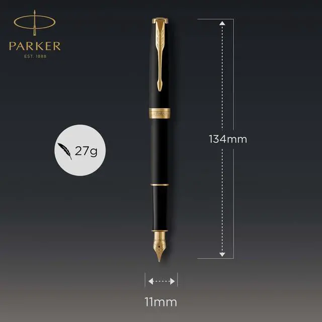 Alt view image 2 of 6 - Sonnet Fountain Pen, Matte Black Lacquer with Gold Trim, Medium Nib, Premium Gift Box, Ideal for Gifting