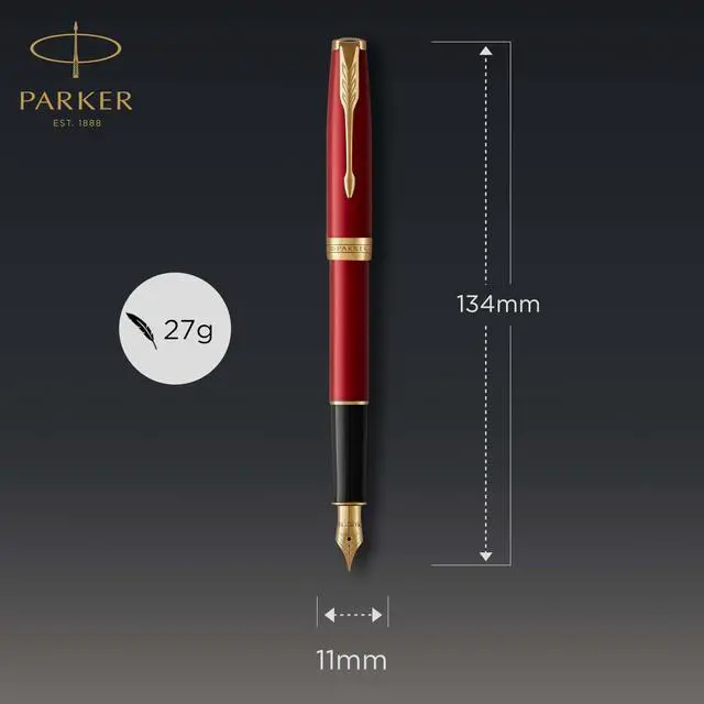 Alt view image 3 of 6 - Sonnet Fountain Pen, Red Lacquer with Gold Trim, Medium Nib (1931474)