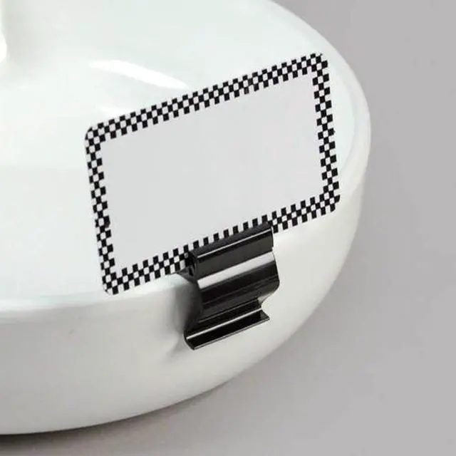Main image of Black Food Tray Label Holders, Bowl & Cup Sign Clips for Bake Sale Signs, 100 Pack