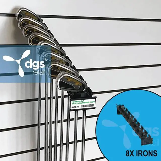 Alt view image 2 of 3 - Golf Club Display Rack for Stores, 10 Pack, 8 Club Iron Set Slatwall and Pegboard Display for Golf Pro Shops, Sporting Goods Stores and Retail Stores