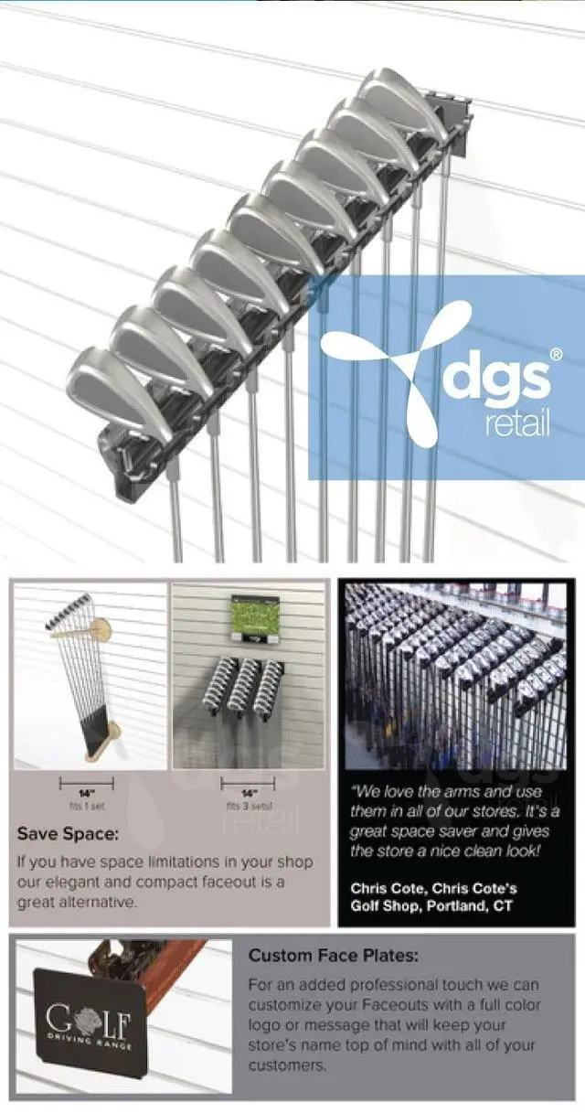 Alt view image 3 of 3 - Golf Club Display Rack for Stores, 10 Pack, 8 Club Iron Set Slatwall and Pegboard Display for Golf Pro Shops, Sporting Goods Stores and Retail Stores