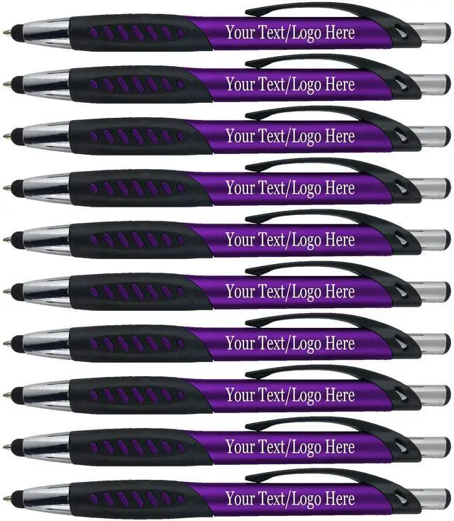 Main image of Personalized Pens With Custom Logo or Text-350 Pack Bulk-for Businesses, Parties, and Events, 2 in 1 Ballpoint Pen & Capacitive Stylus for Touchscreen Devices, Click Action, Black Ink, Purple