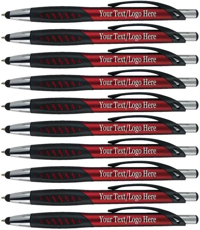 Main image of Personalized Pens With Custom Logo or Text-350 Pack Bulk-for Businesses, Parties, and Events, 2 in 1 Ballpoint Pen & Capacitive Stylus for Touchscreen Devices, Click Action, Black Ink, Red