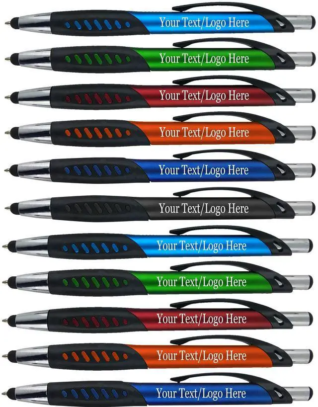 Main image of Personalized Pens With Custom Logo or Text-350 Pack Bulk-for Businesses, Parties, and Events, 2 in 1 Ballpoint Pen & Capacitive Stylus for Touchscreen Devices, Click Action, Assorted Colors, Black Ink