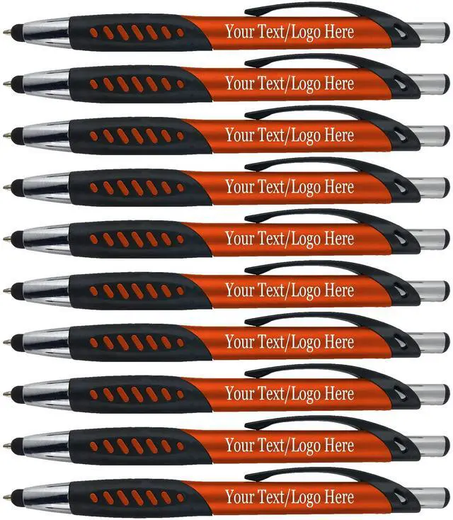 Main image of Personalized Pens With Custom Logo or Text-350 Pack Bulk-for Businesses, Parties, and Events, 2 in 1 Ballpoint Pen & Capacitive Stylus for Touchscreen Devices, Click Action, Black Ink, Orange