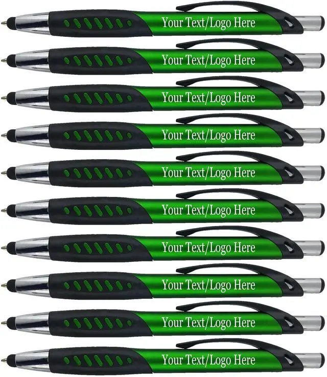Main image of Personalized Pens With Custom Logo or Text-350 Pack Bulk-for Businesses, Parties, and Events, 2 in 1 Ballpoint Pen & Capacitive Stylus for Touchscreen Devices, Click Action, Black Ink, Green