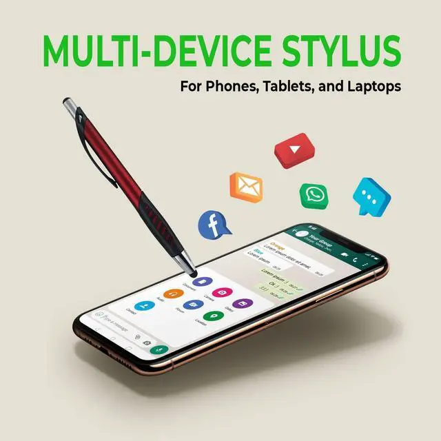 Alt view image 3 of 6 - Personalized Pens With Custom Logo or Text-350 Pack Bulk-for Businesses, Parties, and Events, 2 in 1 Ballpoint Pen & Capacitive Stylus for Touchscreen Devices, Click Action, Black Ink, Red