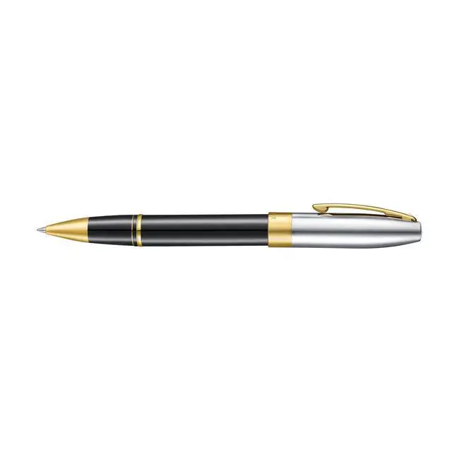 Alt view image 2 of 7 - Legacy 9065 Rollerball Pen, Black Tuxedo Medalist Finish with 14KT PVD Gold Trim, Includes Custom Leather Pouch & Luxury Gift Box