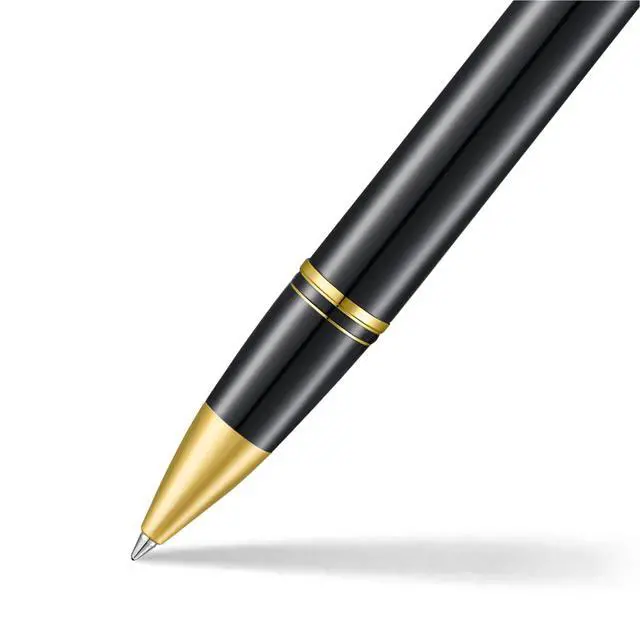 Alt view image 3 of 7 - Legacy 9065 Rollerball Pen, Black Tuxedo Medalist Finish with 14KT PVD Gold Trim, Includes Custom Leather Pouch & Luxury Gift Box