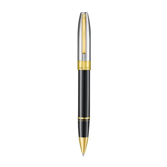 Alt view image 4 of 7 - Legacy 9065 Rollerball Pen, Black Tuxedo Medalist Finish with 14KT PVD Gold Trim, Includes Custom Leather Pouch & Luxury Gift Box