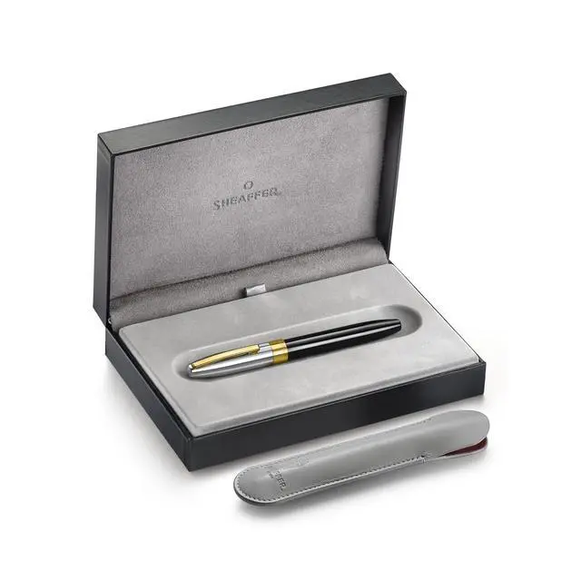 Alt view image 7 of 7 - Legacy 9065 Rollerball Pen, Black Tuxedo Medalist Finish with 14KT PVD Gold Trim, Includes Custom Leather Pouch & Luxury Gift Box