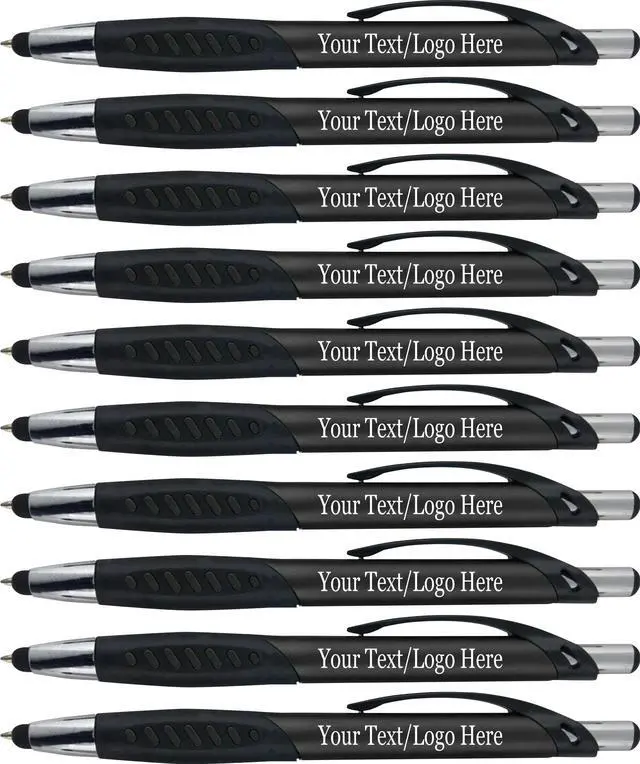 Main image of Personalized Pens With Custom Logo or Text-350 Pack Bulk-for Businesses, Parties, and Events, 2 in 1 Ballpoint Pen & Capacitive Stylus for Touchscreen Devices, Click Action, Black Ink, Black
